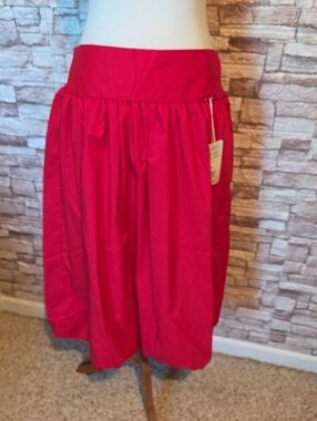 Palm Rio Bright Red Gathered Midi Skirt Brand New